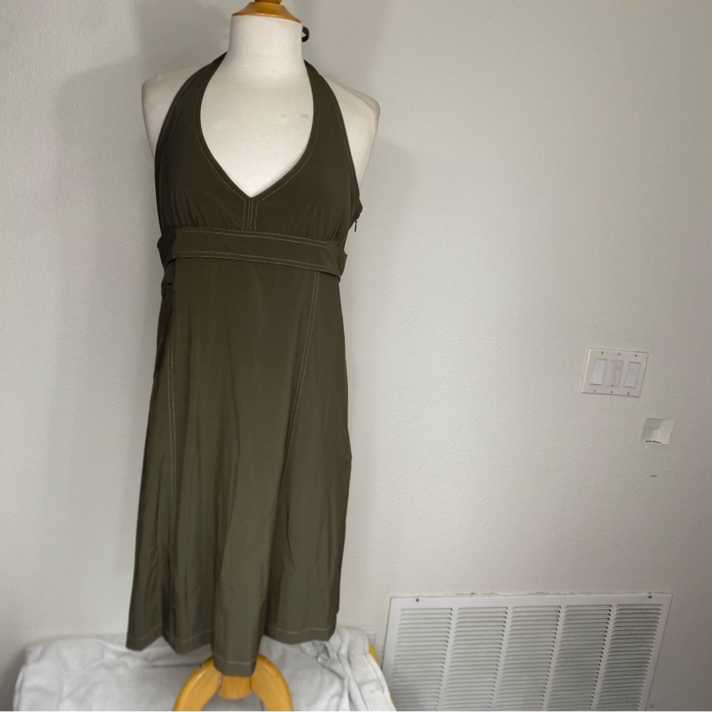 Athleta Womens Olive Green Everywhere Halter Dress Size XLT Atheisure Casual Y2K